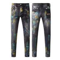 Jeans Homme Délavé Vintage Tendances Luxe Déchiré Streetwear Tissu Denim Pantalons Empilés