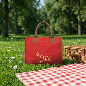 Bolsa de Lona HM Grande Roja con Logotipo Dorado, Bolsa de Compras para Exteriores con Asa Larga - Product Image 5