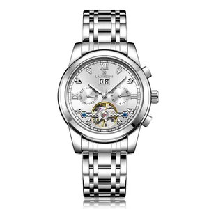 Jam tangan mekanis Tourbillon otomatis pria, arloji bisnis Mode desain berlian mewah merek baru untuk pria