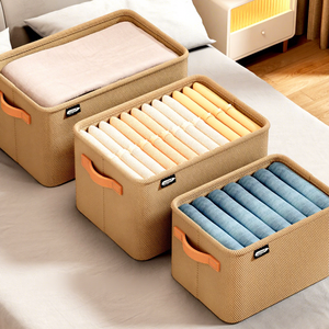 LX-565 Foldable Lidless Solid Color Clothing Organizer Rectangle Storage <b>Box</b> Large Capacity Stackable <b>Wardrobe</b> Drawer Type - Product Image 1