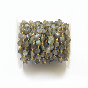 Labradorite naturelle chapelet perlé collier plaqué or bijoux multi-pierres naturelles chaîne de charme de pièce de monnaie - Product Image 1