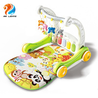 Cadre de fitness 2 en 1 Tapis de jeu à pédale Piano avec musique légère Poussettes pour bébé Apprendre à marcher Trotteur pour bébé