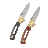 Couteau de poche Meiji pour la randonnée et le camping, avec tête en cuivre sculptée et manche en bois, qualité DIY, personnalisable OEM