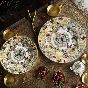 Wholesale Luxury Bone China Dinner Plates <b>Sets</b> Plant Pattern <b>8</b>" & 10" Designer Crockery Porcelain Plates <b>for</b> Business Gifts - Product Image 2
