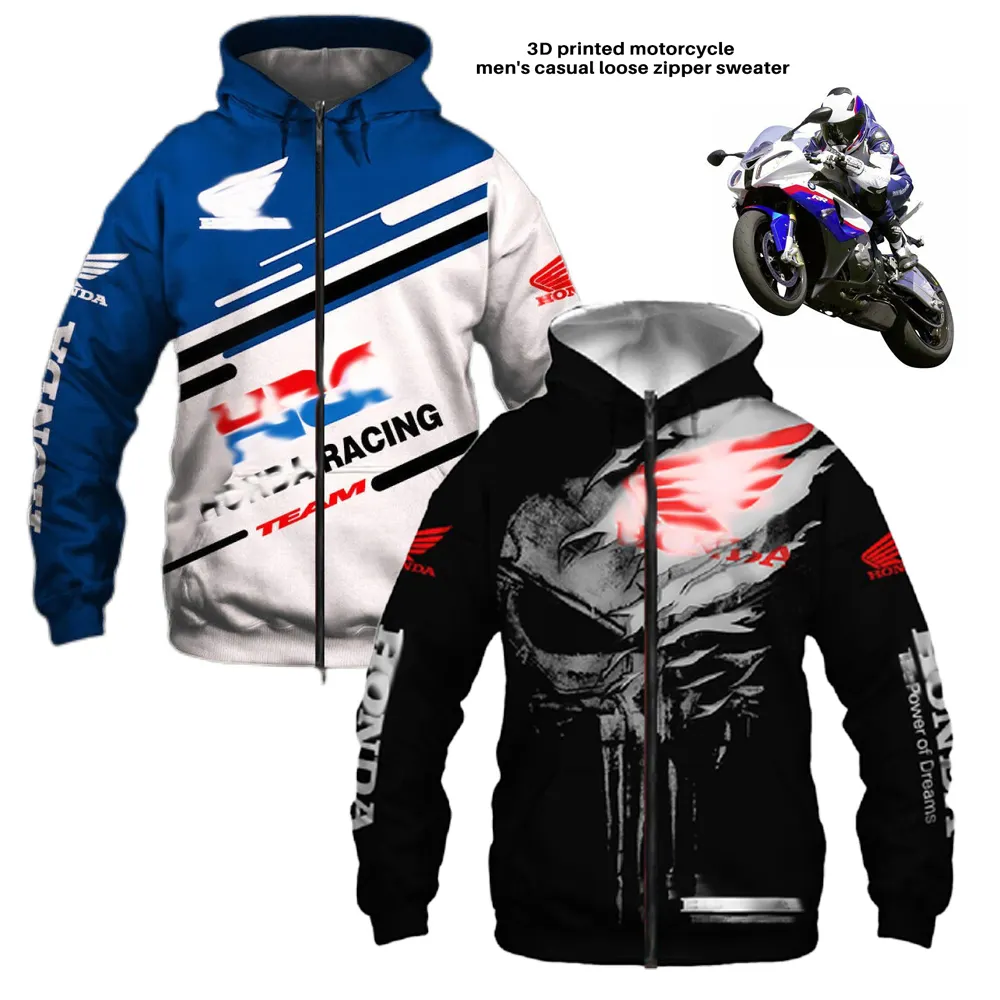 Riding motorcycles popular For Honda motorcycle sweaters Europe America 3D printed motorcycle men's casual loose zipper sweaters