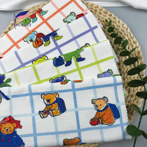 Bán buôn 260gsm 92% P 8% spandex đan in thoải mái căng trẻ em Đồ ngủ đầy màu sắc gấu kiểm tra mô hình cho trang trí nội thất thấp - Product Image 6