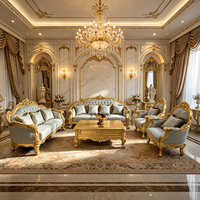 Lujoso Juego de Sofás de Madera Maciza de Color Brillante Estilo Barroco Francés para Sala de Estar / Sofá Antiguo Tallado a Mano Estilo Palacio Real