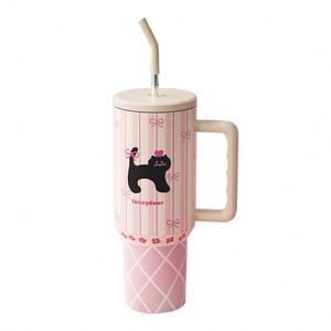 <b>Macaron</b>-colored Large-capacity Stainless Steel Car Cup with Drinking Straw and Water Bottle - Product Image 6