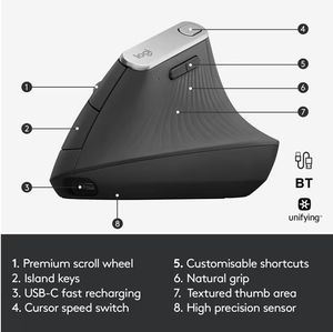 Original pour souris verticale <span class=keywords><strong>Logitech</strong></span> <span class=keywords><strong>MX</strong></span> vente chaude 2.4GHz USB Graphite pour droitiers tout neuf - Product Image 4