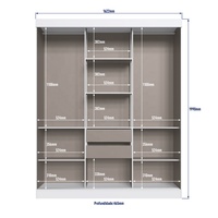Armoire de style moderne ESSENTIAL avec 3 portes coulissantes et 2 tiroirs, meubles de chambre à coucher en panneaux de particules avec revêtement en vernis céramique blanc/bois