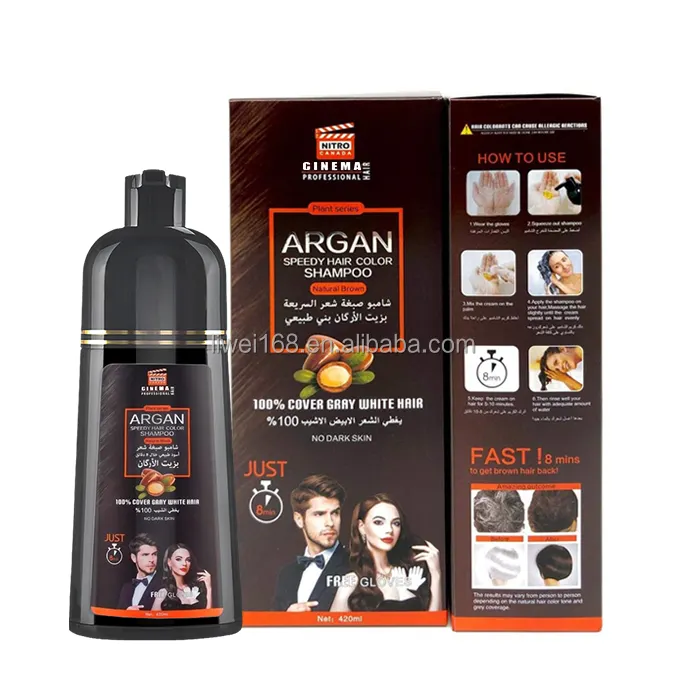 Tintura de cabelo Shampoo Magia Argan Speedy Cor do cabelo Shampoo Atacado Herbal Brown OEM ODM Permanente Black Hair Shampoo para Homem