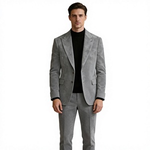 Ensemble de costume en velours pour homme, blazer et pantalon, coupe classique, simple boutonnage, pour affaires, décontracté, mariage, tenue formelle - Product Image 4