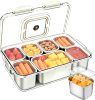 Boîte à collation 6 compartiments avec couvercle pour fruits, bonbons, noix, plateau de service divisé pour fêtes et pique-niques