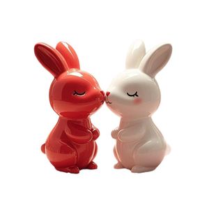 Ornements en céramique de Jingdezhen, Chine : Couple de lapins enlacés en porcelaine monoglaçurée, design pastoral, <span class=keywords><strong>cadeau</strong></span> mignon pour petite amie, décoration d'intérieur. - Product Image 5