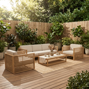 <b>Outdoor</b> Minimalist Wooden Garden <b>Sofa</b> Set with Waterproof Cushions for Patio Balcony & Courtyard - Product Image 3
