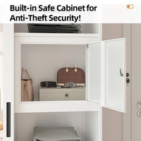 Armoire à vêtements en métal grande capacité avec zone de suspension, porte coulissante, rangement multi-zones et compartiment privé verrouillable pour la maison