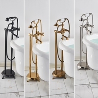 ODM OEM Robinet de baignoire sur pied à double poignée, en laiton poli, avec douchette à main et bec rotatif, à jet doux