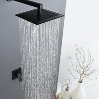 HONGDEC Ensemble complet de douche encastrée murale avec mitigeur intégré, pommeau de douche carré effet pluie noir mat à fonction unique