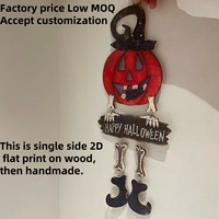 Joyeuse Halloween, Thanksgiving, Noël : Décoration Murale Artisanale Personnalisée en Bois, Couronne Suspendue d'Intérieur avec Citrouille et Squelette Effrayant