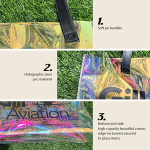 Bolsa de mano de PVC con logotipo personalizado holográfico impermeable láser bolsas de compras de plástico con logotipo diseño de bolso de mano para mujer - Product Image 2