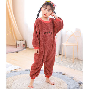 Pyjama une pièce pour enfants, couleur unie, en velours de corail, vêtements de maison pour garçons et filles, sacs de couchage d'hiver, collection automne et hiver - Product Image 4