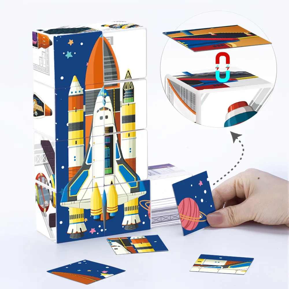 A buon mercato 69Pcs tema di esplorazione spaziale grande cubo magnetico 5 x5 magnetico 3D costruzione cubo magnetico Puzzle giocattolo educativo per i bambini