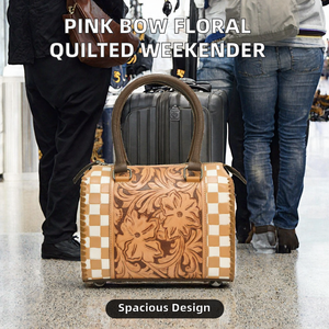 For Bow Floral Quilted Foldable Portable Genuine Leather <b>Weekender</b> <b>Bag</b> <b>Women</b> <b>Large</b> Capacity Travel Duffle Luggage Shoulder - Product Image 2