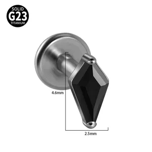 Anting-anting Rhombus Titanium G23 Grosir dengan Inlay <span class=keywords><strong>Zirconia</strong></span>, Anting-anting Labret untuk Tulang Rawan Helix Lobe, Unisex, Pelapis Perak untuk Pernikahan - Product Image 3
