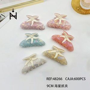 Pince à cheveux en forme d'étoile de mer 9 cm avec décoration en perles pour femmes et filles - Product Image 1