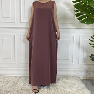 6595# Hot Sale Summer Design Nida Material Solid Color Simplicity Versatile Sleeveless Inner Dress Muslim Islamic Popular Dress - Product Image 3