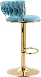 Height Adjustable Swivel Bar <b>Stool</b> Velvet Golden Base Barstools Chairs Padded <b>Seat</b> Woven Kitchen High Dining Chair <b>Stools</b> - Product Image 6