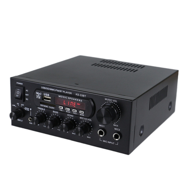 KS-33BT HIFI LED Amplifier BT Stereo Sound Digital Memory Card Aux 2x450W Support SD USB FM MP3 DVD CD