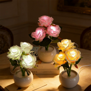 Modern Retro Style Bedside Desk Lamp Pink Rose Ceramic Base Flower <strong>Pot</strong> <strong>Night</strong> Light - Product Image 6