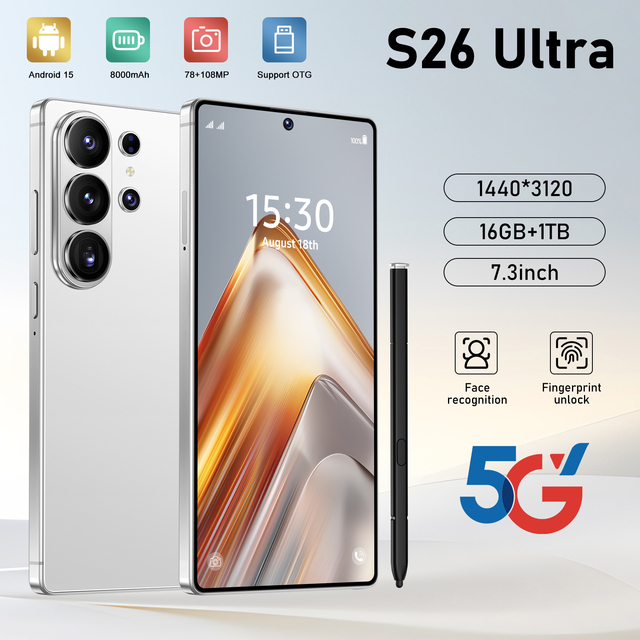2025 New Original S26 Ultra 5G Smartphone 7.3 Inch HD 16GB+1TB Dual Card Android 15.0 Global Version Mobilephone