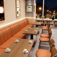 Ensemble de mobilier commercial de luxe moderne en bois et cuir pour restaurant, café, hôtel : canapé, banquette, siège de stand et chaise design
