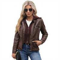 23 Jaket Kulit Berkerudung Model Eropa Amerika, Set Dua Potong, Dapat Dilepas, Ukuran Besar, Mantel Wanita Musim Semi Gugur, Bahan PU Wash