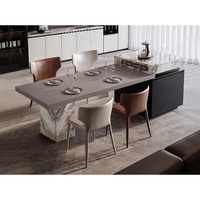 Table à manger multifonctionnelle carrée minimaliste italienne avec îlot central, armoire de rangement grande capacité, ensemble de meubles de salle à manger en bois