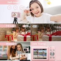 Appareil photo numérique compact 4K pour enfants, vidéo, carte SD 32 Go, zoom, appareil photo portable à pointer et à prendre, pour étudiants, enfants, appareil photo numérique