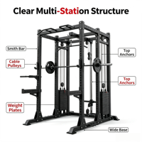 DDP Power Rack avec deux colonnes de poids de 120 kg, colonnes de câbles, rack à squats commercial, machine Smith de gym grand format pour usage domestique et professionnel