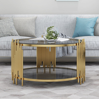 Table basse ronde de salon en acier inoxydable, meuble de luxe, de haute qualité, en or ou en argent, avec miroir, disponible en noir