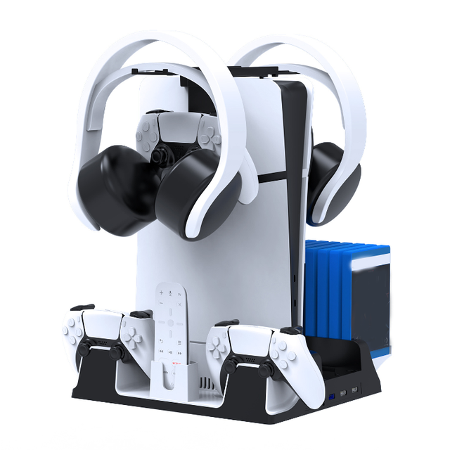 Vertical Stand Cooling Fan Charging Station for PS5/Slim Console Controller Charging Dock Headset Controller Storage Rack Stand