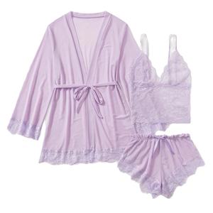 Nouvelle collection transfrontalière de pyjamas pour femmes européennes et américaines, ensemble 3 pièces en dentelle, taille élastique, respirant, bretelles, combinaison d'été, chemise de nuit, source - Product Image 5