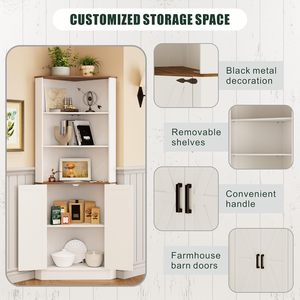 Mobile angolare stile rustico 2026 <span class=keywords><strong>con</strong></span> luce LED, armadietto alto da bagno <span class=keywords><strong>con</strong></span> 2 ante e 5 ripiani per <span class=keywords><strong>soggiorno</strong></span> o <span class=keywords><strong>cucina</strong></span> - Product Image 5