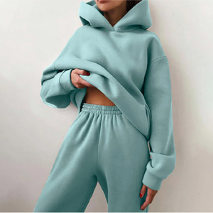 <span class=keywords><strong>Abbigliamento</strong></span> all'ingrosso: Tuta da <span class=keywords><strong>donna</strong></span> oversize con felpa con cappuccio, top pullover ampio e pantaloni jogger con elastico in vita, comoda abbigliatura per il tempo libero quotidiano - Product Image 1