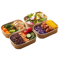 Boîte à lunch en papier kraft recyclable de qualité alimentaire pour emballage de restaurant à emporter avec couvercle en PET