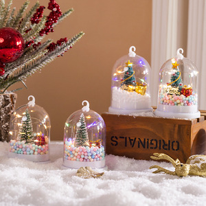 Christmas Decoration <b>LED</b> Mini Christmas <b>Tree</b> in Dome Transparent Cover with Colorful Foam Beads Hanging Ornament for Party Decor - Product Image 1