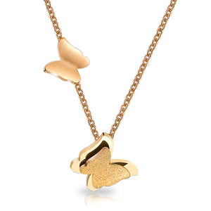 Collier papillon en acier inoxydable, double couche, pendentif givré de 14 mm, chaîne de clavicule, bijoux à porter au quotidien, cadeau - Product Image 3