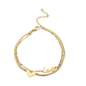 Luxury Double Heart Letter LOVE Anklet Jewelry Gold Color Not Fade Double Chain Stainless Steel Ladies Bracelet Jewelry
