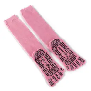 Wholesale 7 Colors Non Slip Grips Yoga Pilates Socks Cotton Cross Belt Dance Full Toe Socks For Women 5 Toes Yoga Socks