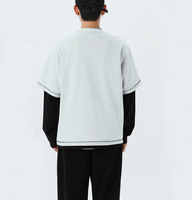 T-shirts pour hommes 100% Coton, coupe ample, tricotés, patchwork, unis, à manches longues, col rond, Cleanfit, personnalisés, pour l'entraînement, fabrication sur mesure